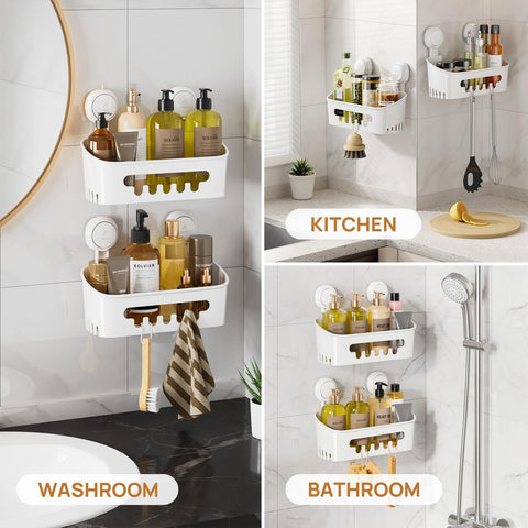 LEVERLOC handy hooks hold towels and brushes within reach.