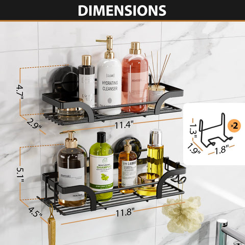 LEVERLOC shower caddy with hooks for razors and towels.