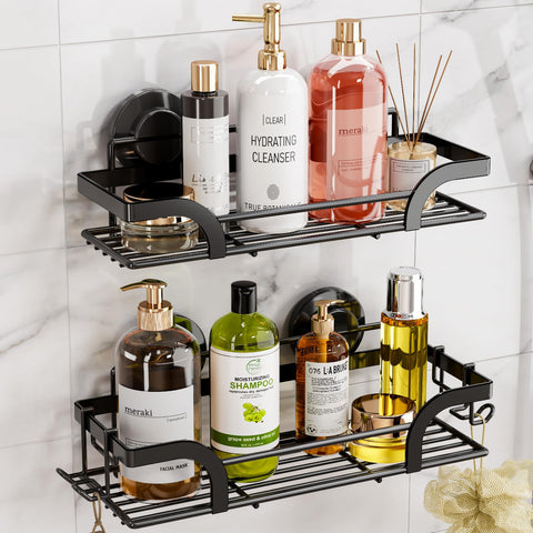 LEVERLOC shower caddy suction cup inside on tile provides secure, instant storage.