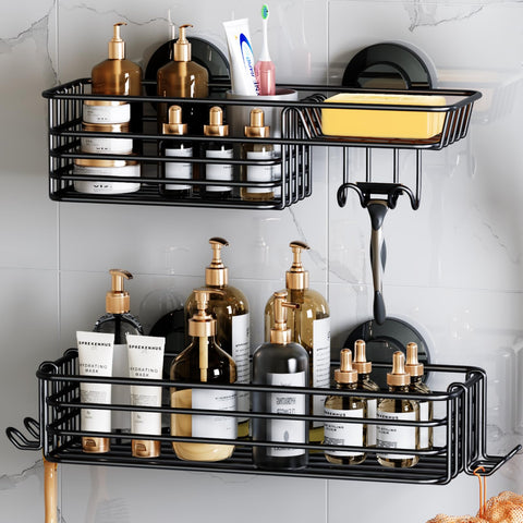 LEVERLOC shower caddy suction cup keeps bathroom essentials secure on smooth surfaces.