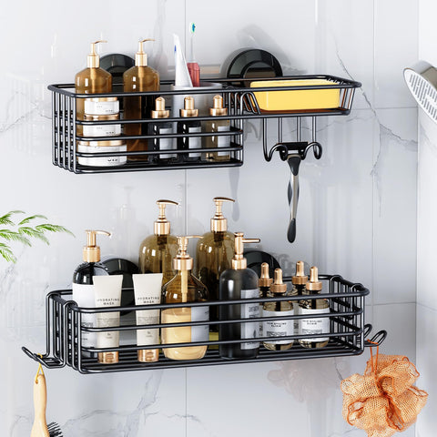 LEVERLOC shower caddy suction cup on glass keeps toiletries organized