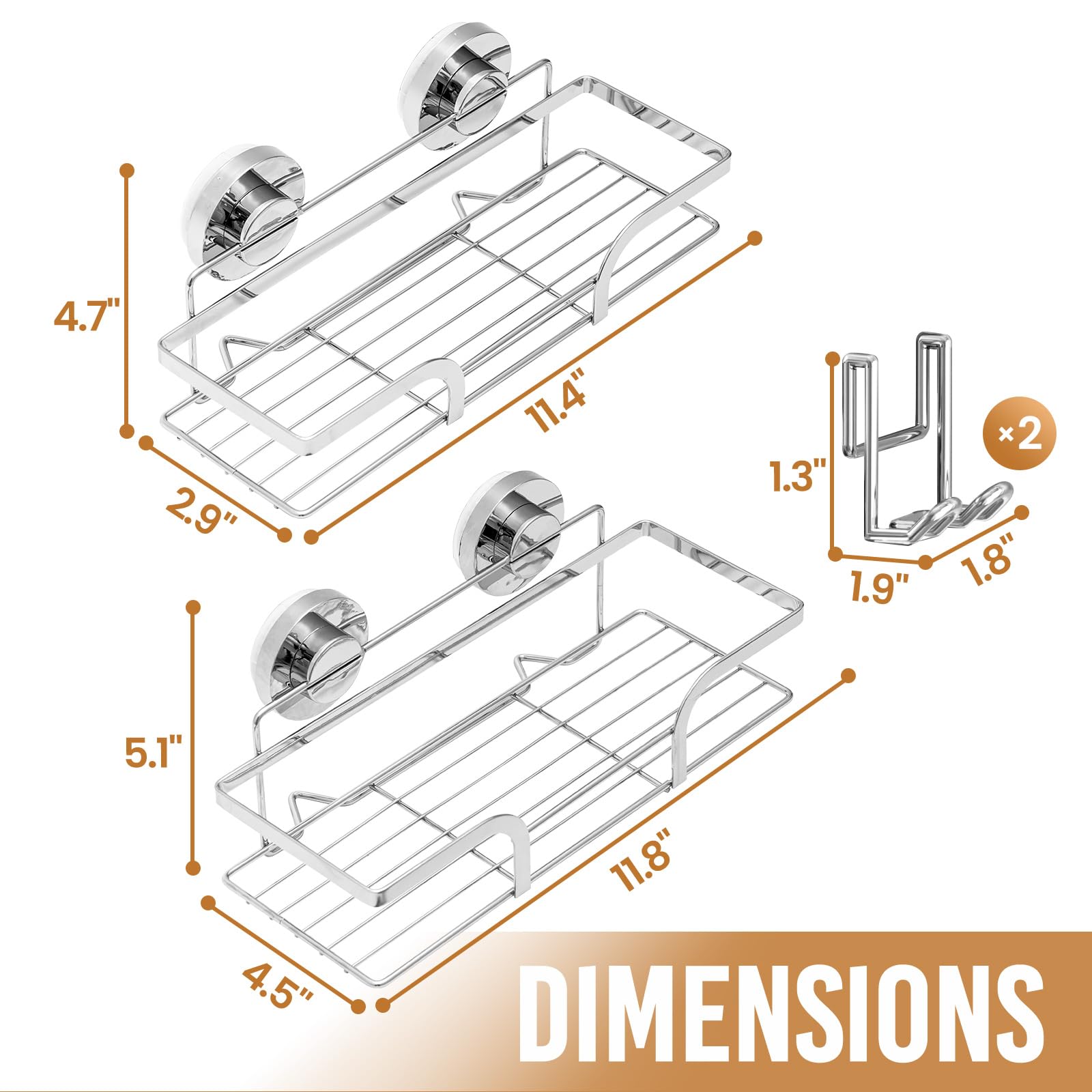 No-drill installation on smooth surfaces like ceramic tile.