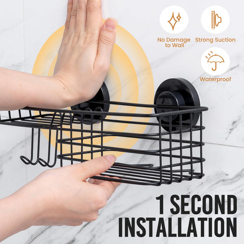LEVERLOC two-pack shower shelf with hooks keeps towels handy