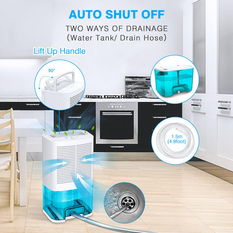 Levoair dehumidifier with 5ft drain hose for continuous drainage setup