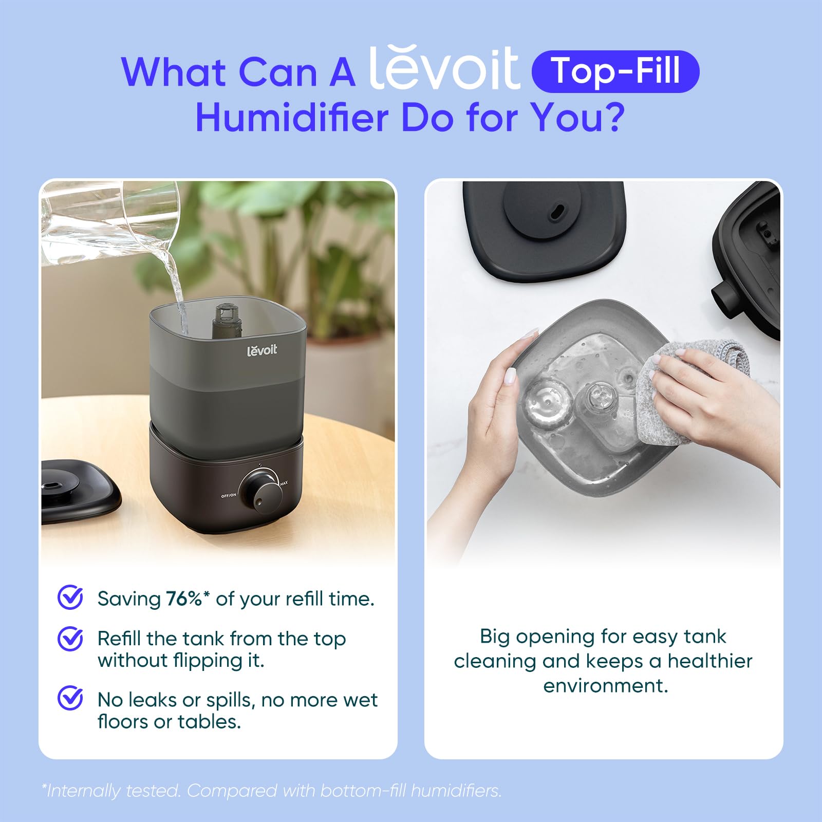 LEVOIT Classic 160's 360° rotating nozzle directs mist precisely.