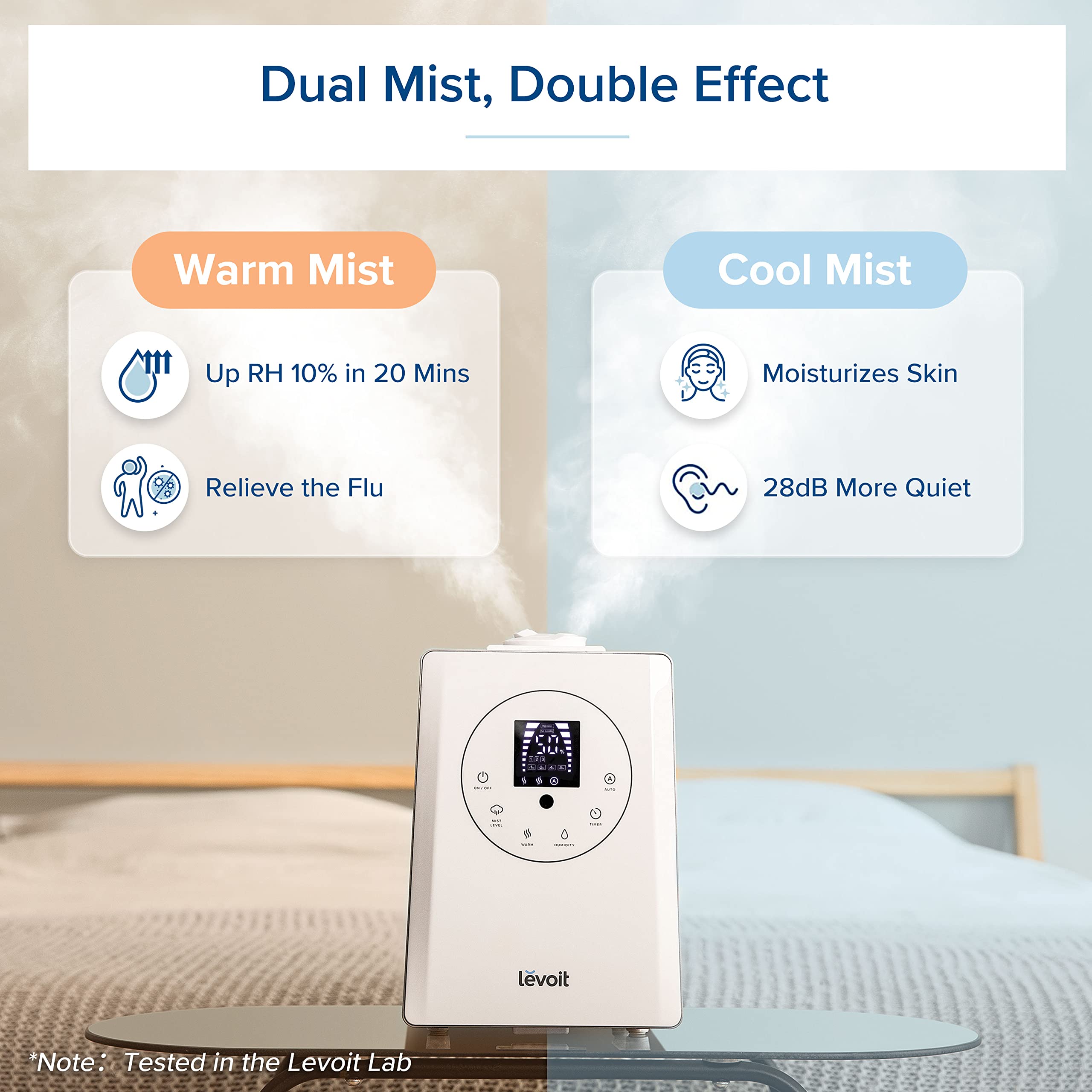 LEVOIT cool mist mode promotes comfortable hydration for sleep-friendly environments.