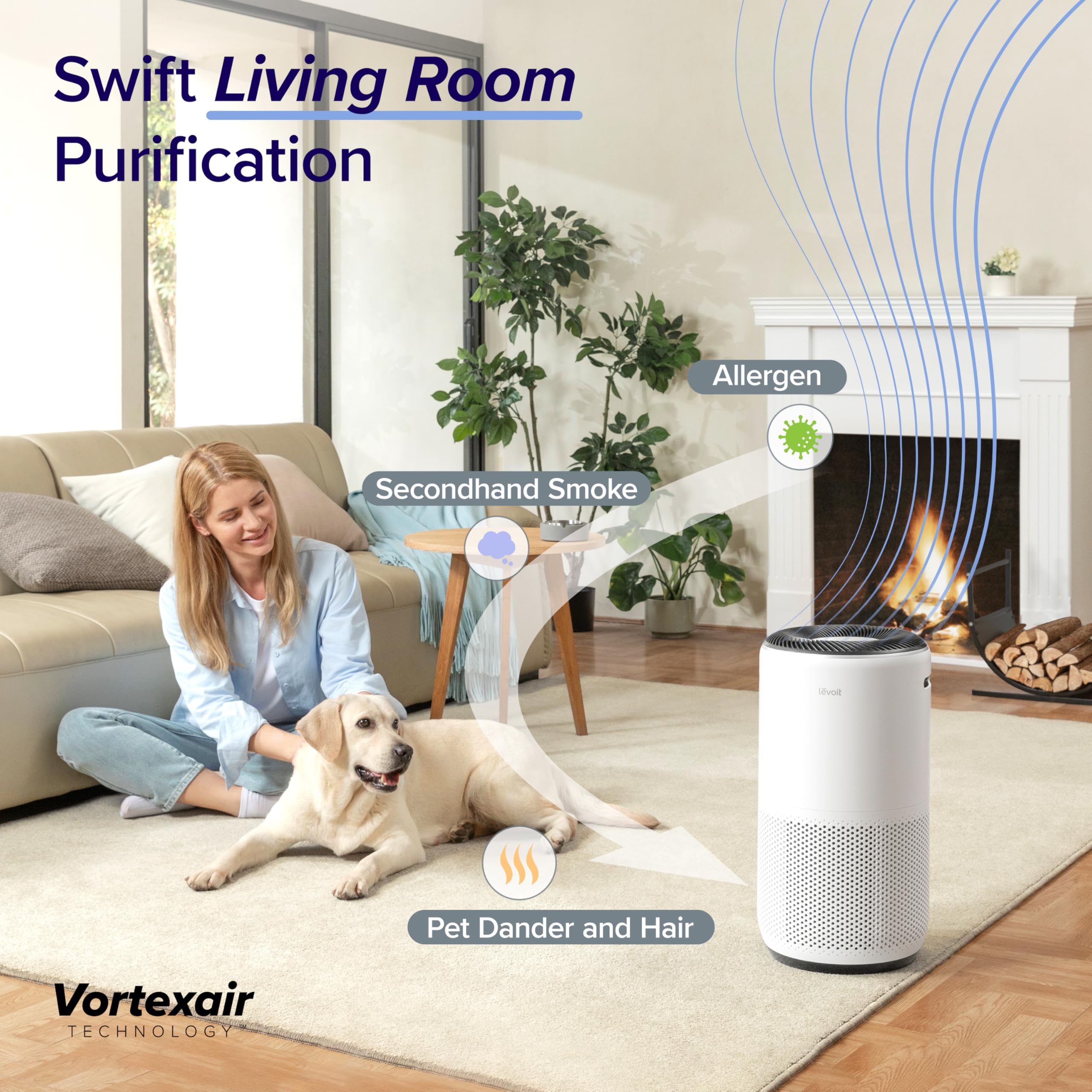 LEVOIT Core 400S-P LCD display shows real-time air quality.