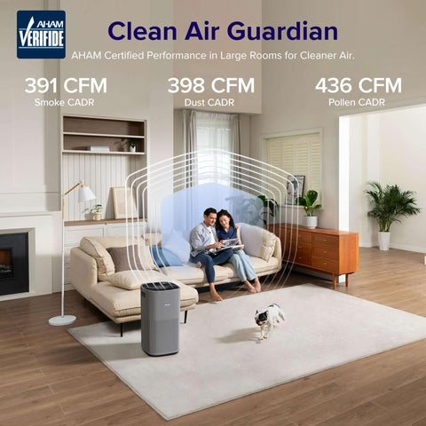 Levoit Core 600S-P in living room setup delivering clean air for family spaces