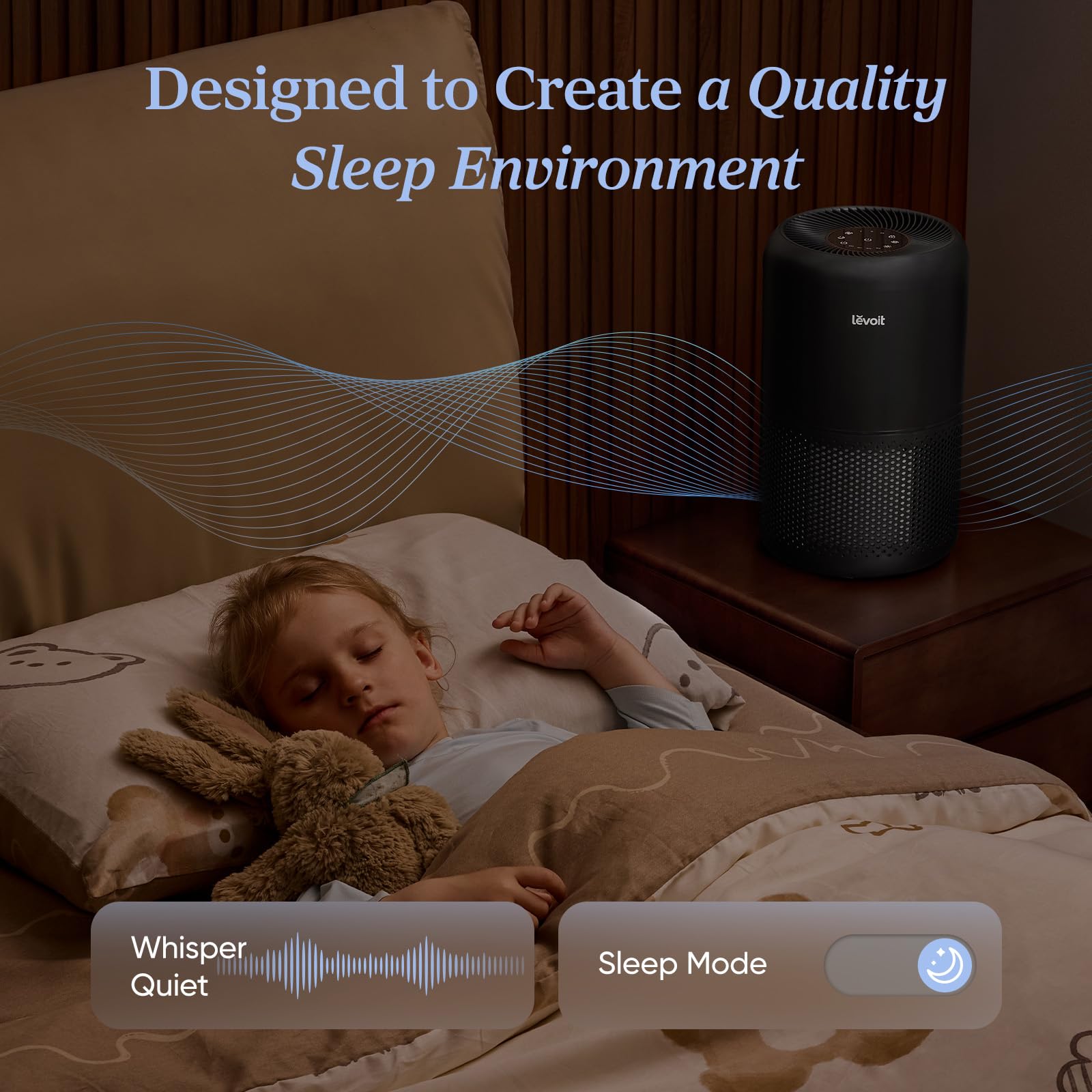 Levoit Core 300-P modern black design blends with decor.