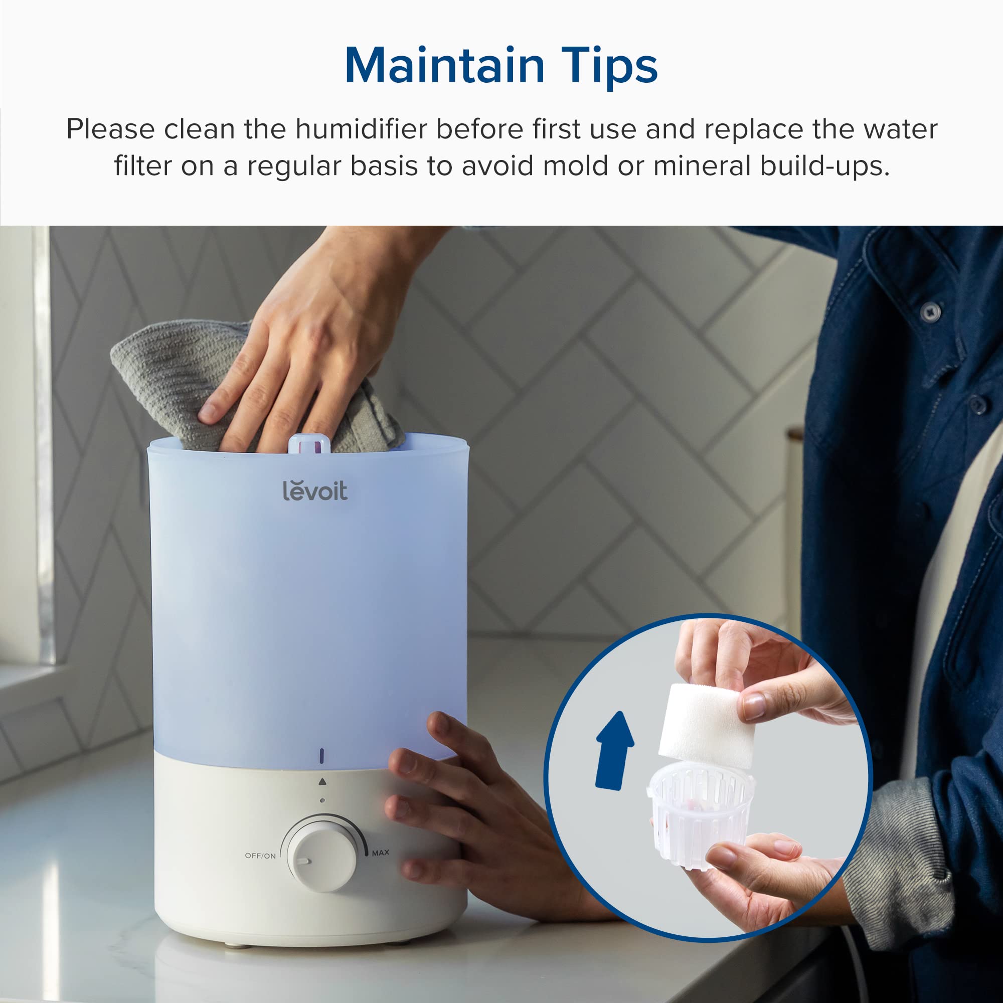 LEVOIT Dual 150 cleaning brush included for simple maintenance