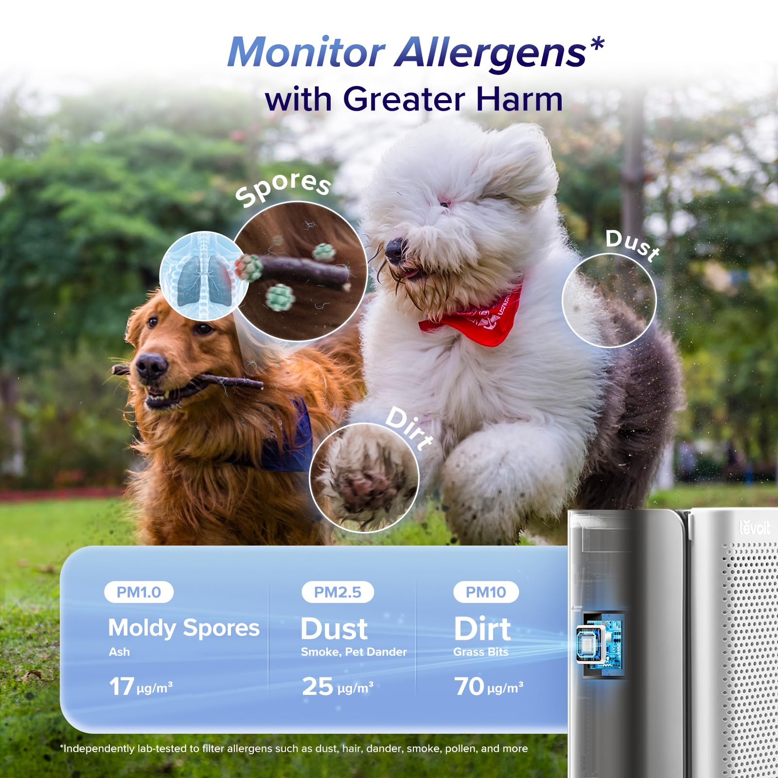 Levoit EverestAir-P air quality display panel tracks PM levels