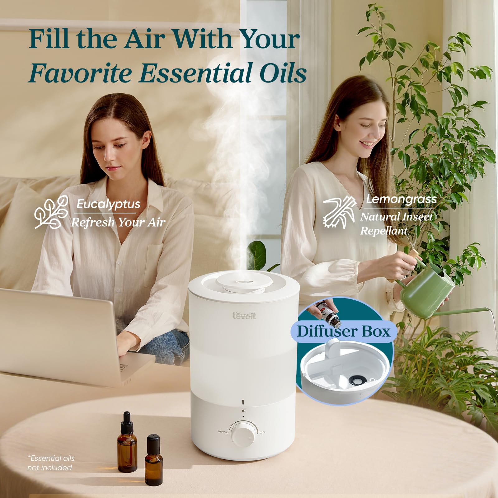 LEVOIT humidifier 360-degree nozzle directs mist where you want it