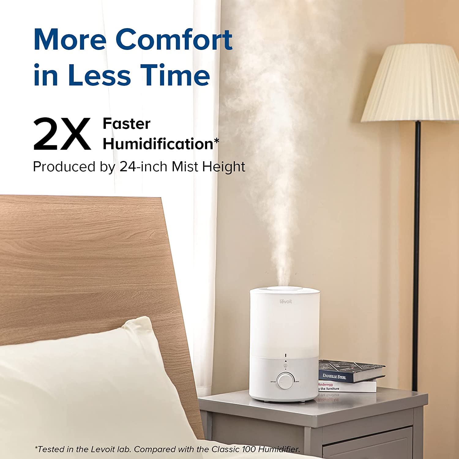 Levoit humidifier 360° nozzle distributes moisture evenly across the room