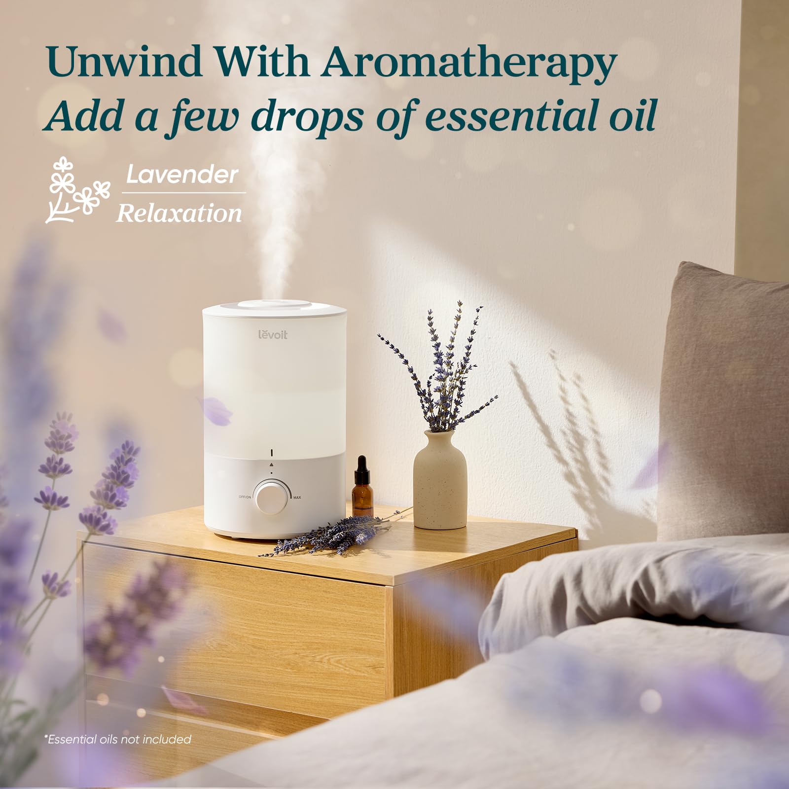 LEVOIT diffuser base adds essential oils for a calming scent