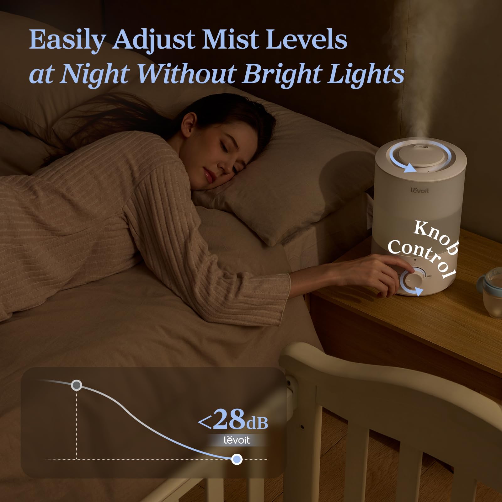 LEVOIT ultra-quiet operation enhances a peaceful bedroom ambiance