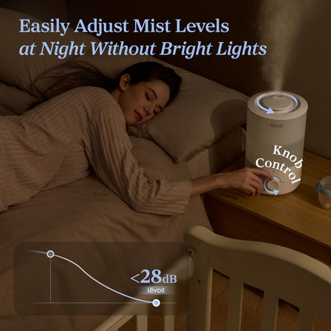 LEVOIT ultra-quiet operation enhances a peaceful bedroom ambiance