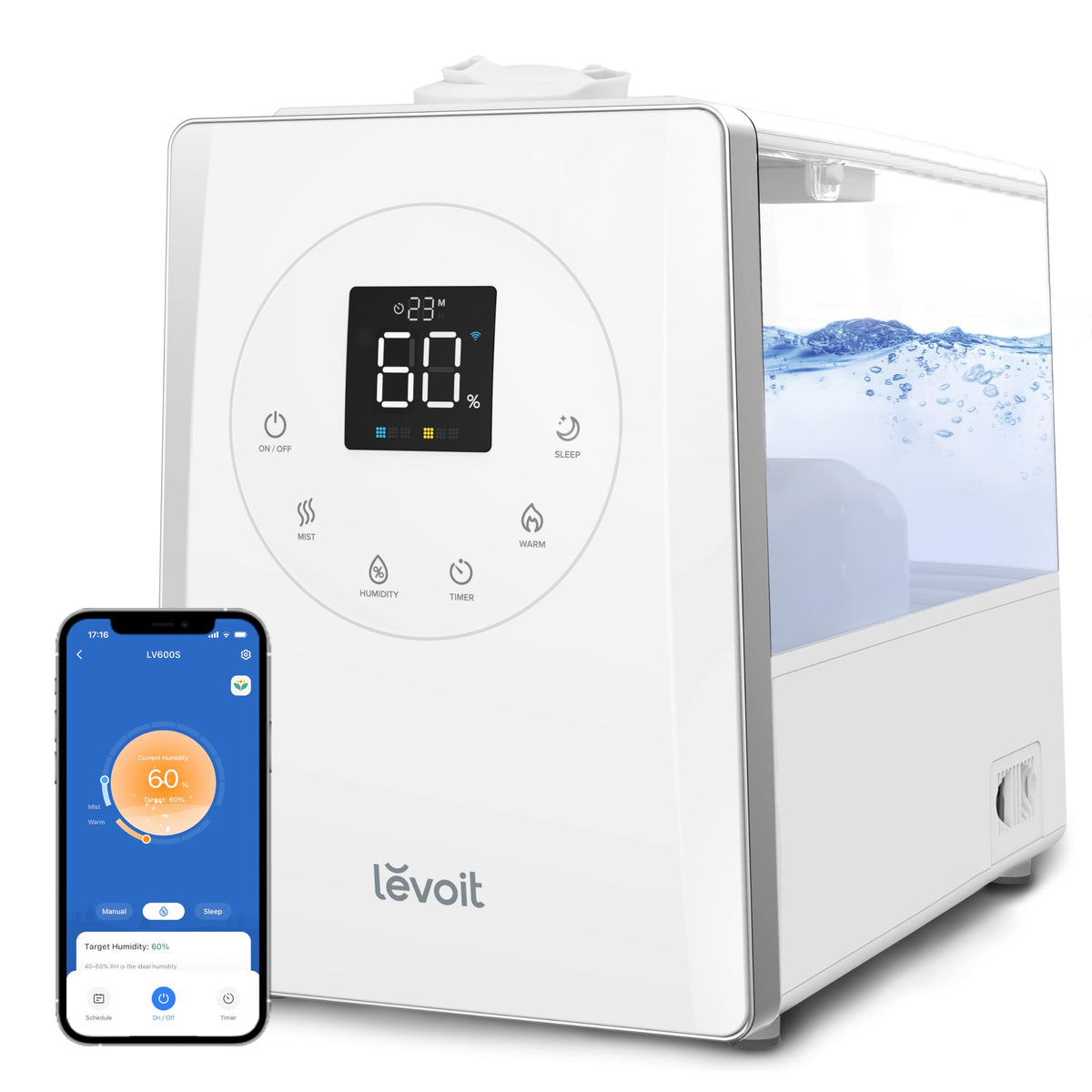 LEVOIT LV600S front view showing hybrid humidifier for large rooms