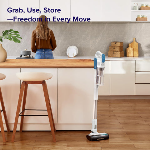 LEVOIT LVAC-200 LED headlights illuminate dust under furniture for easy spotting.