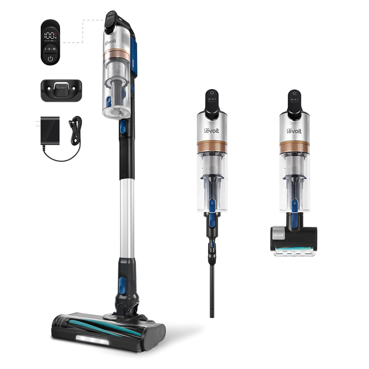 LEVOIT LVAC-300 cordless vacuum shows lightweight handle for easy cleaning.