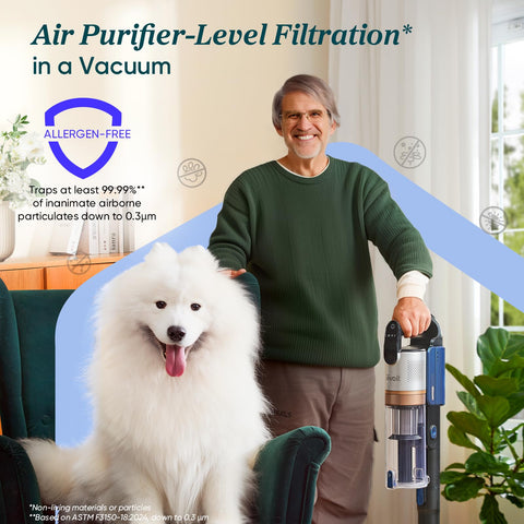 LEVOIT LVAC-300 HEPA filter close-up highlights clean air filtration.
