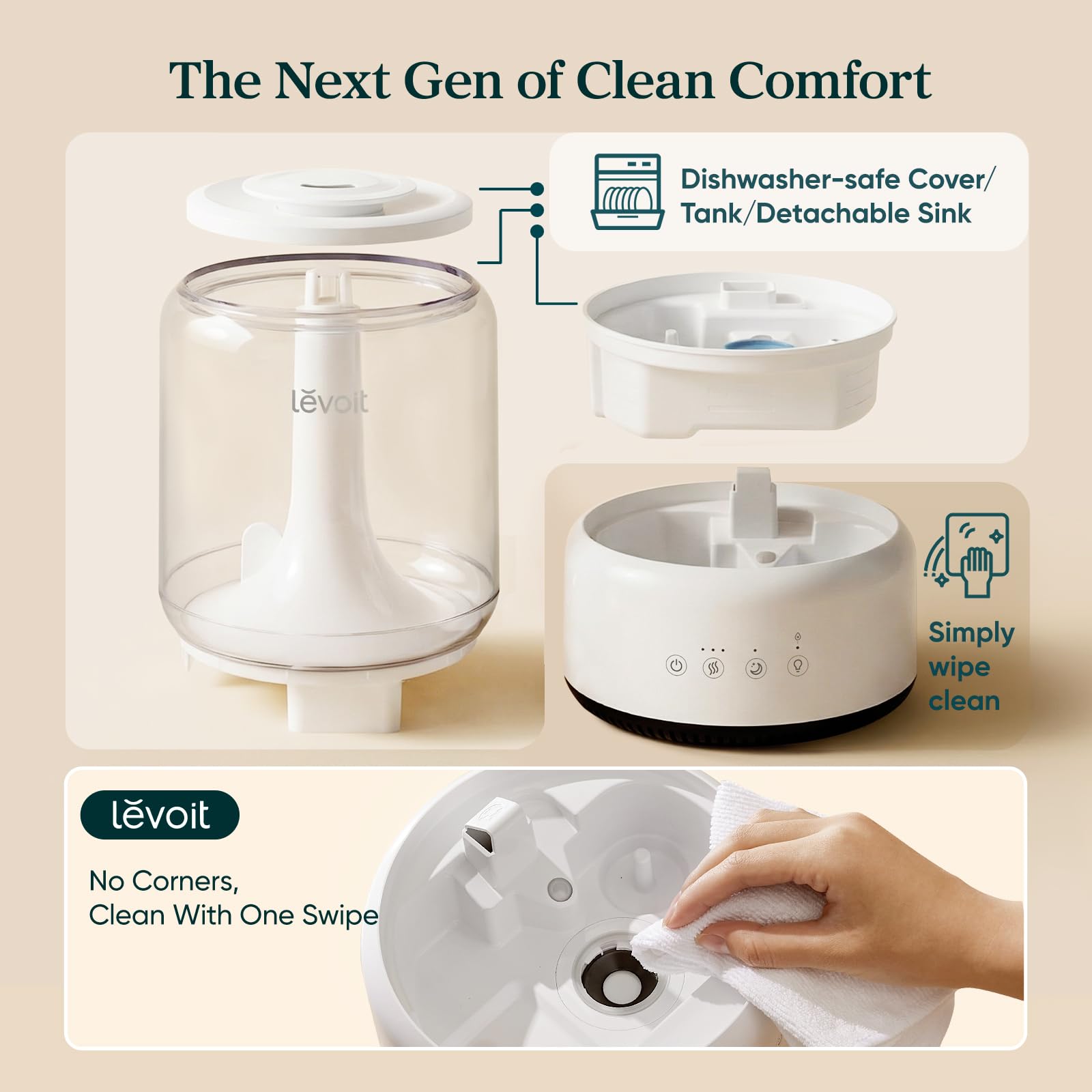 LEVOIT Neo Classic 450 night light glows softly in a bedroom