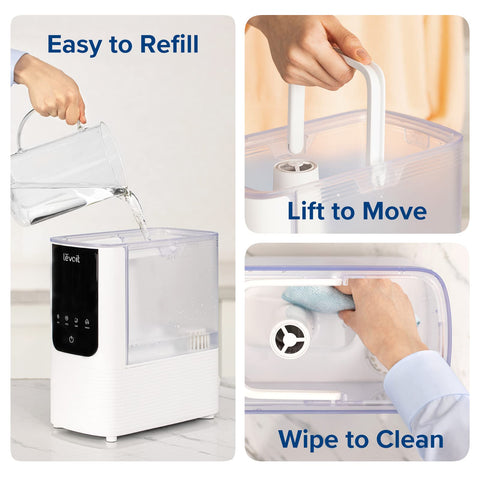 LEVOIT OasisMist ultra-quiet operation supports peaceful sleep.