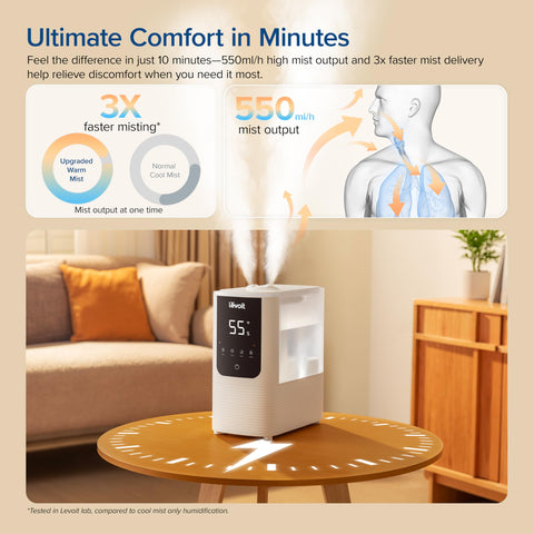 LEVOIT OasisMist warm and cool mist option for year-round comfort.