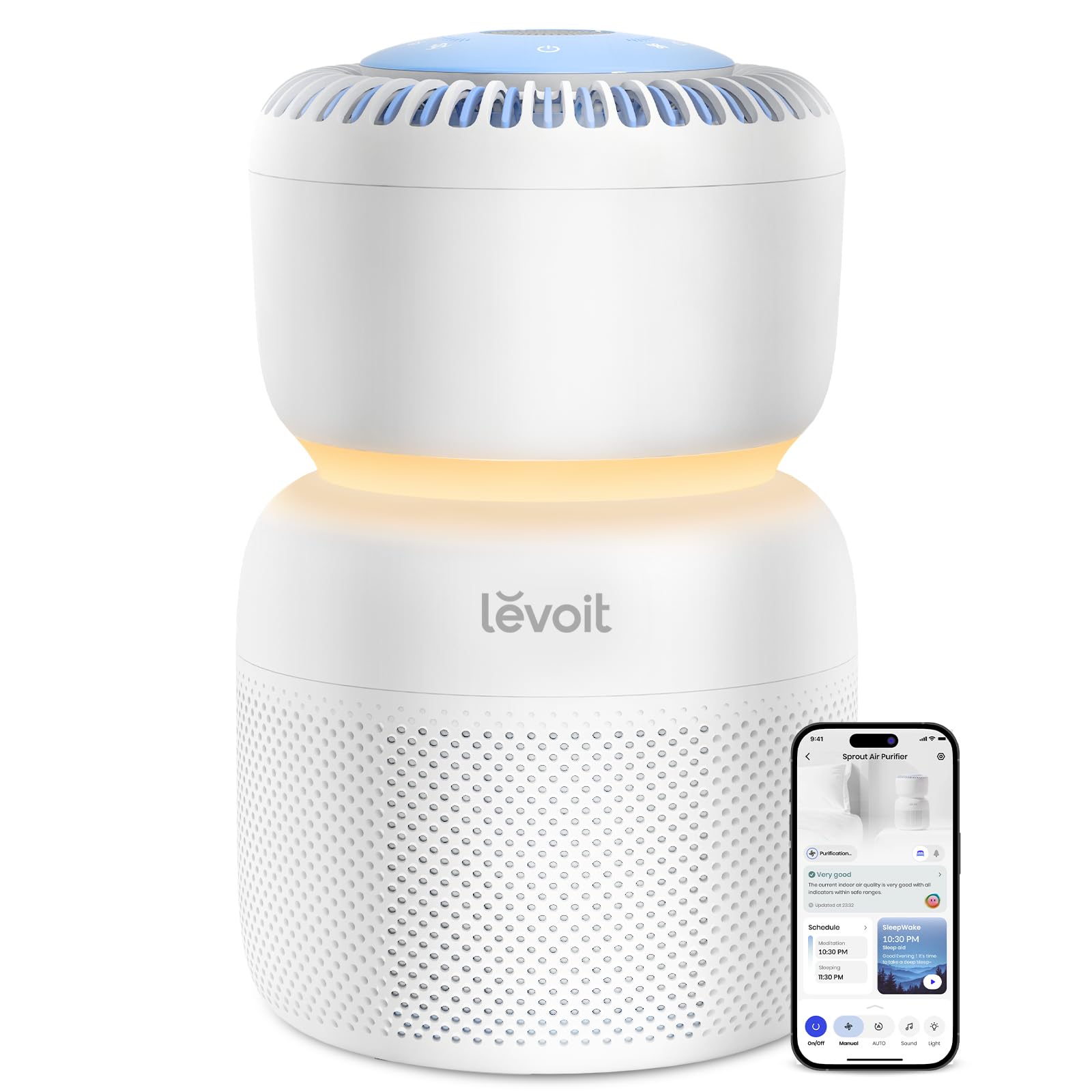 LEVOIT Sprout front view, compact purifier for cleaner bedroom air