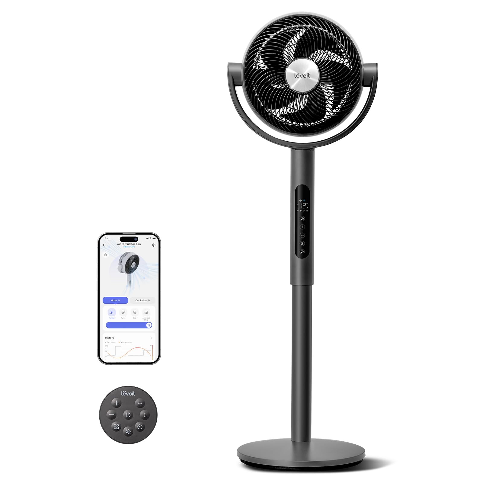 Levoit Standing Smart Fan in a bedroom setup delivering all-day cooling.