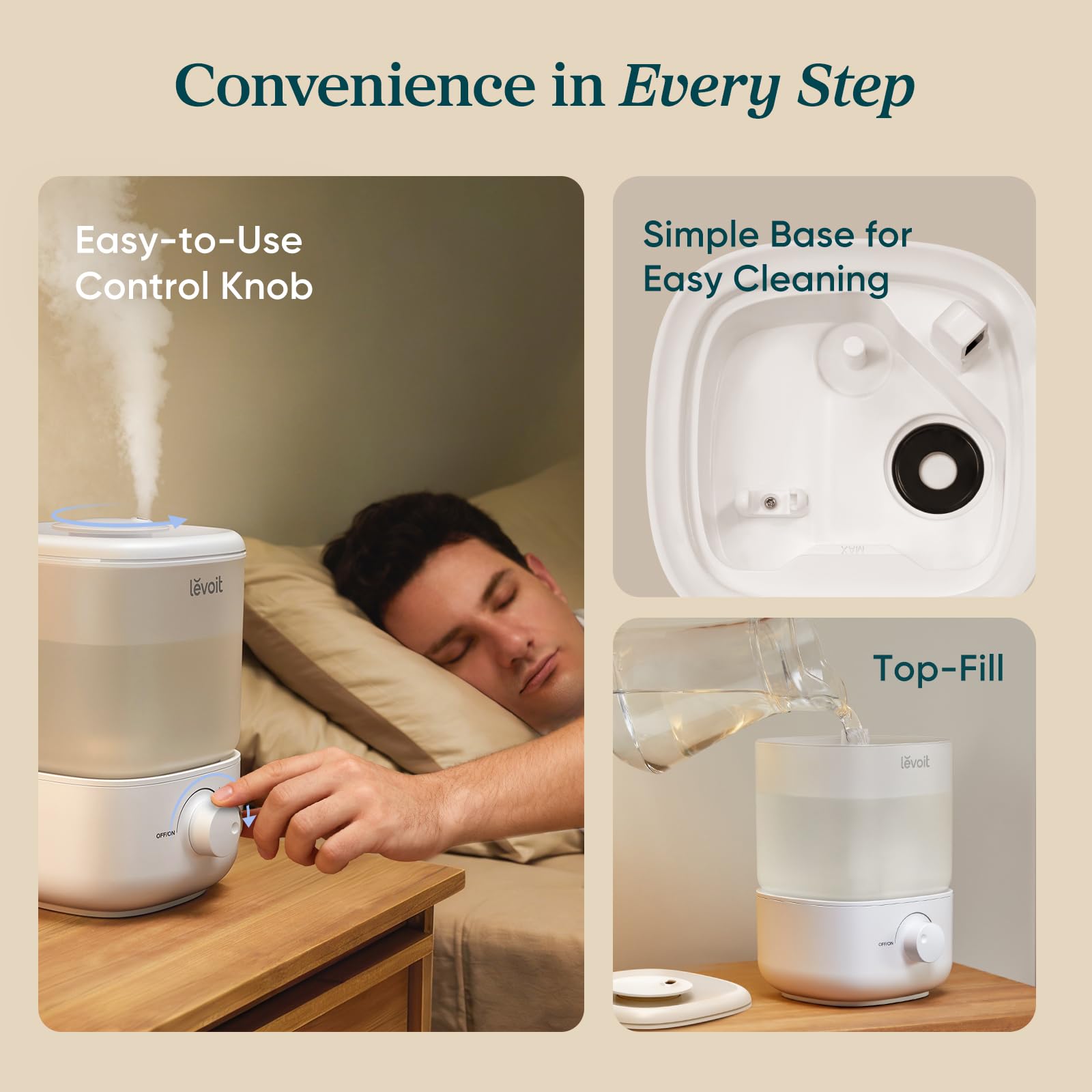 LEVOIT Top Fill Humidifier auto shut-off red light indicator for safety