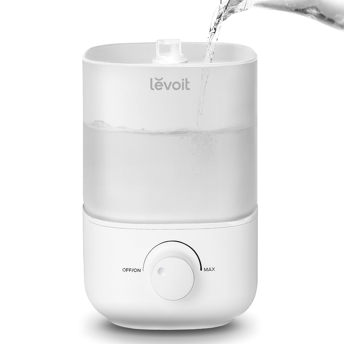 LEVOIT Top Fill Humidifier in a bedroom showing a 2.5L tank for longer moisture in bedrooms