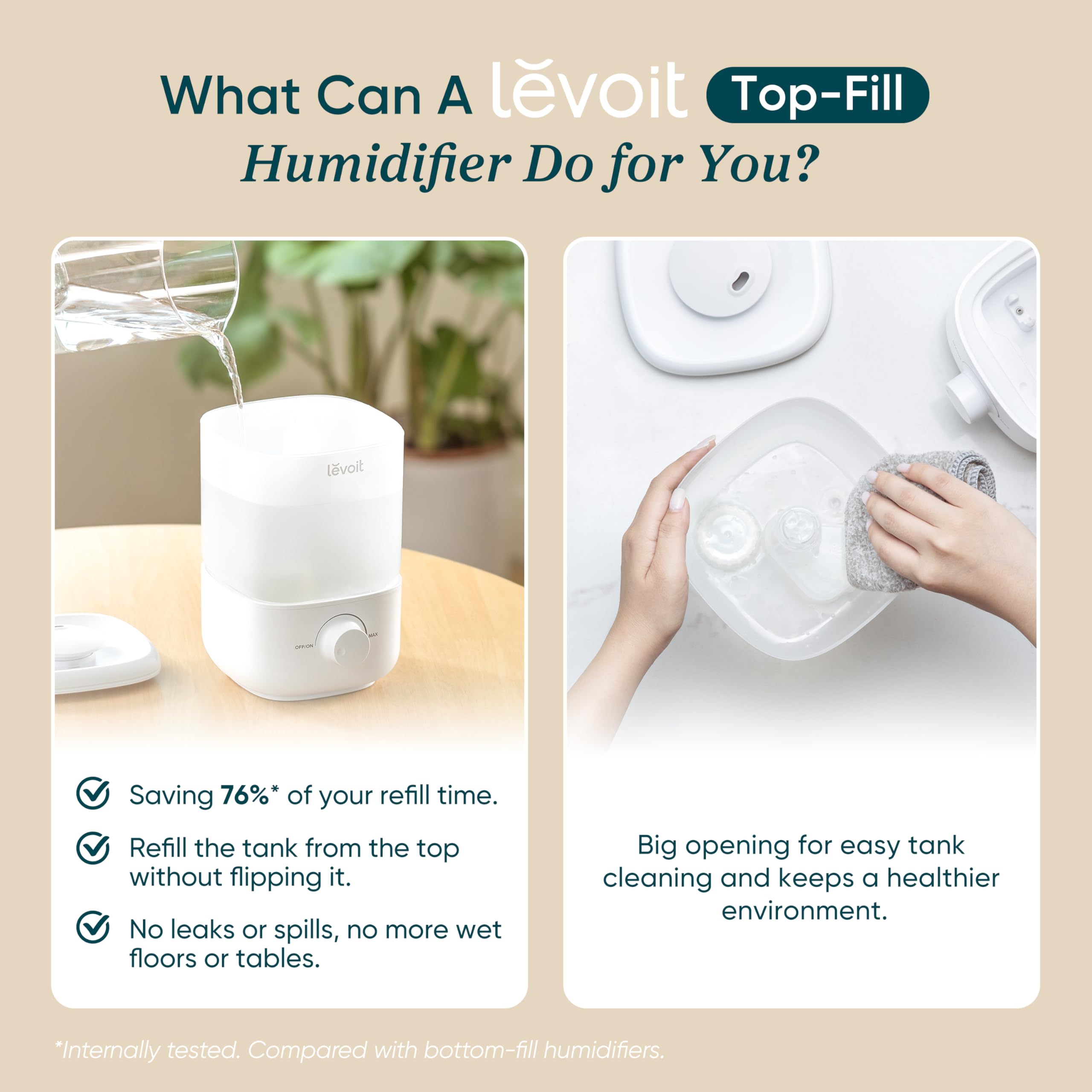 LEVOIT Top Fill Humidifier wide opening shown for easy cleaning