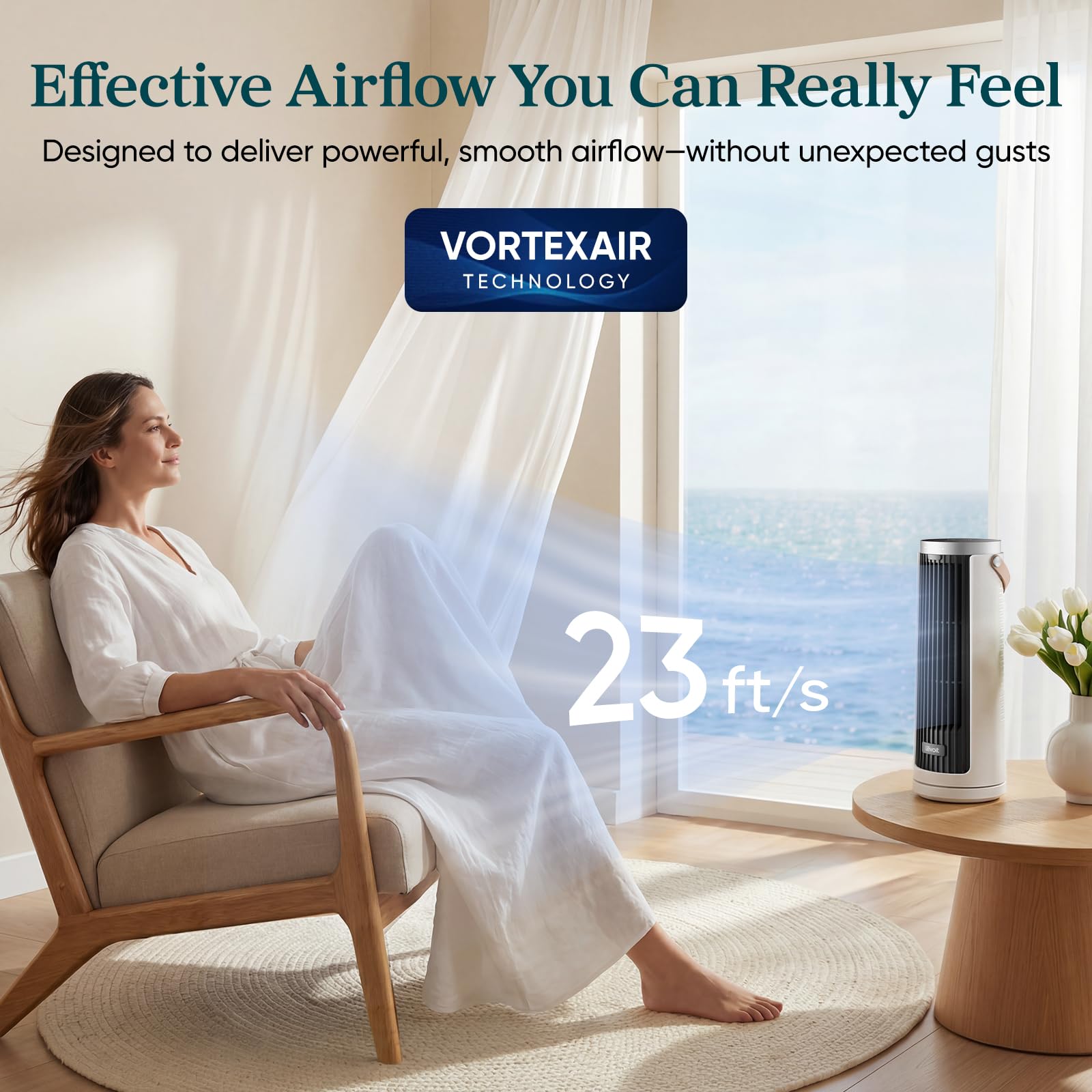 LEVOIT bladeless design for safe airflow in any room.