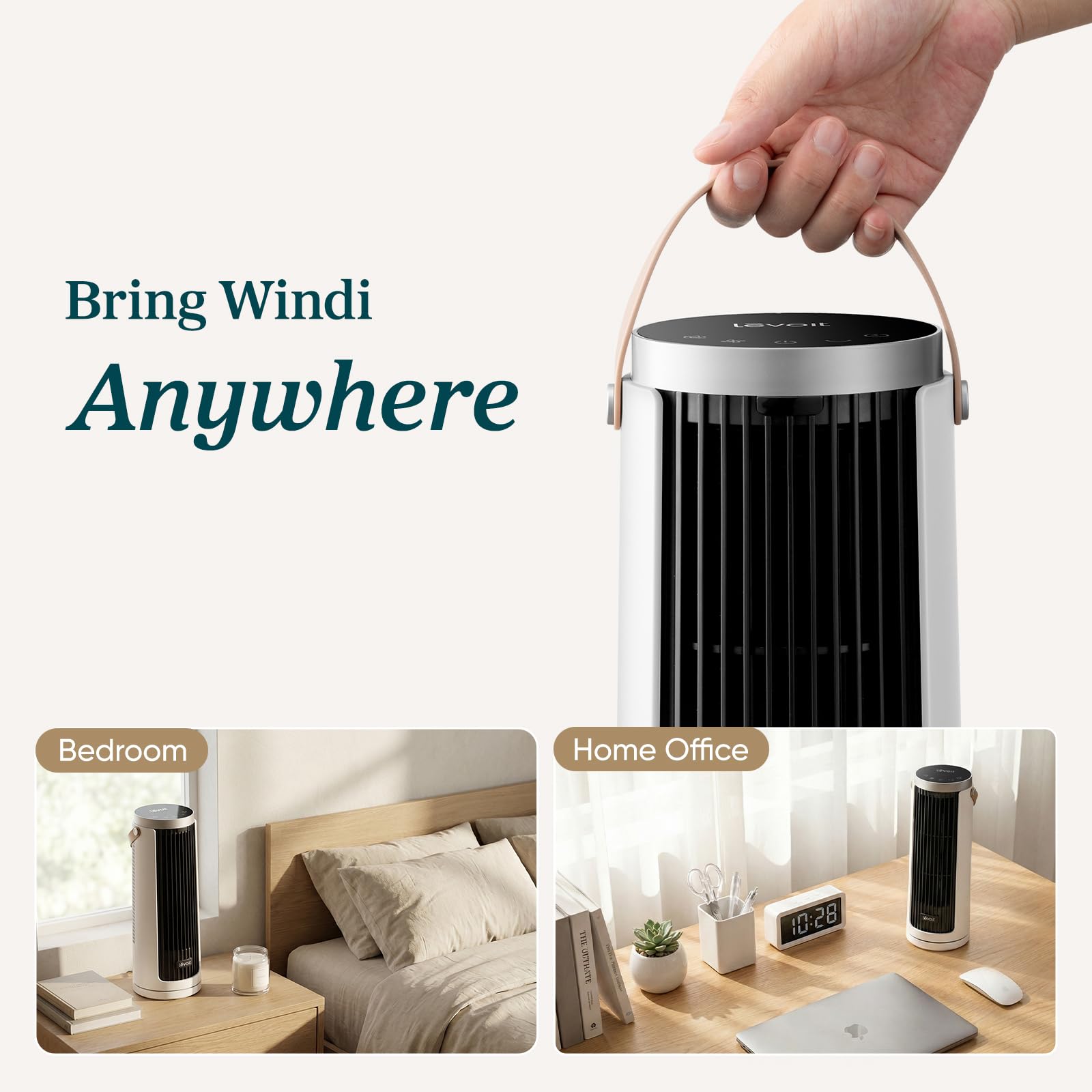 LEVOIT compact portable design for easy room-to-room use.