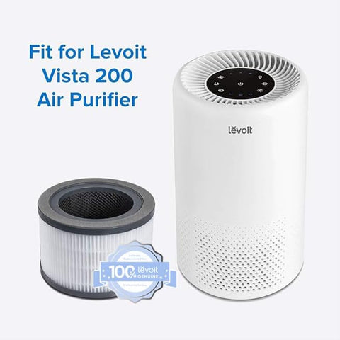 LEVOIT Vista 200 3-stage filter system highlights deep filtration of ultrafine particles.