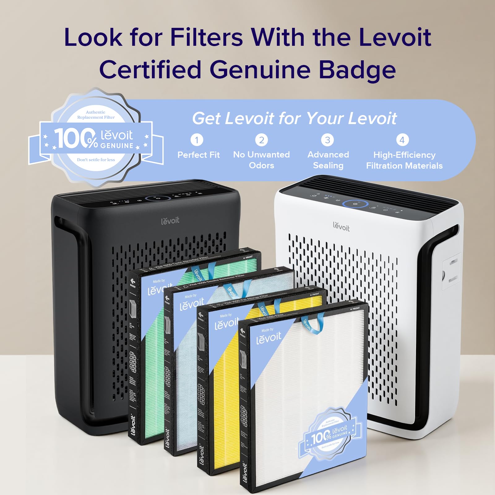 Levoit Vital 100S-P AHAM VERIFIDE label, trusted performance and testing.