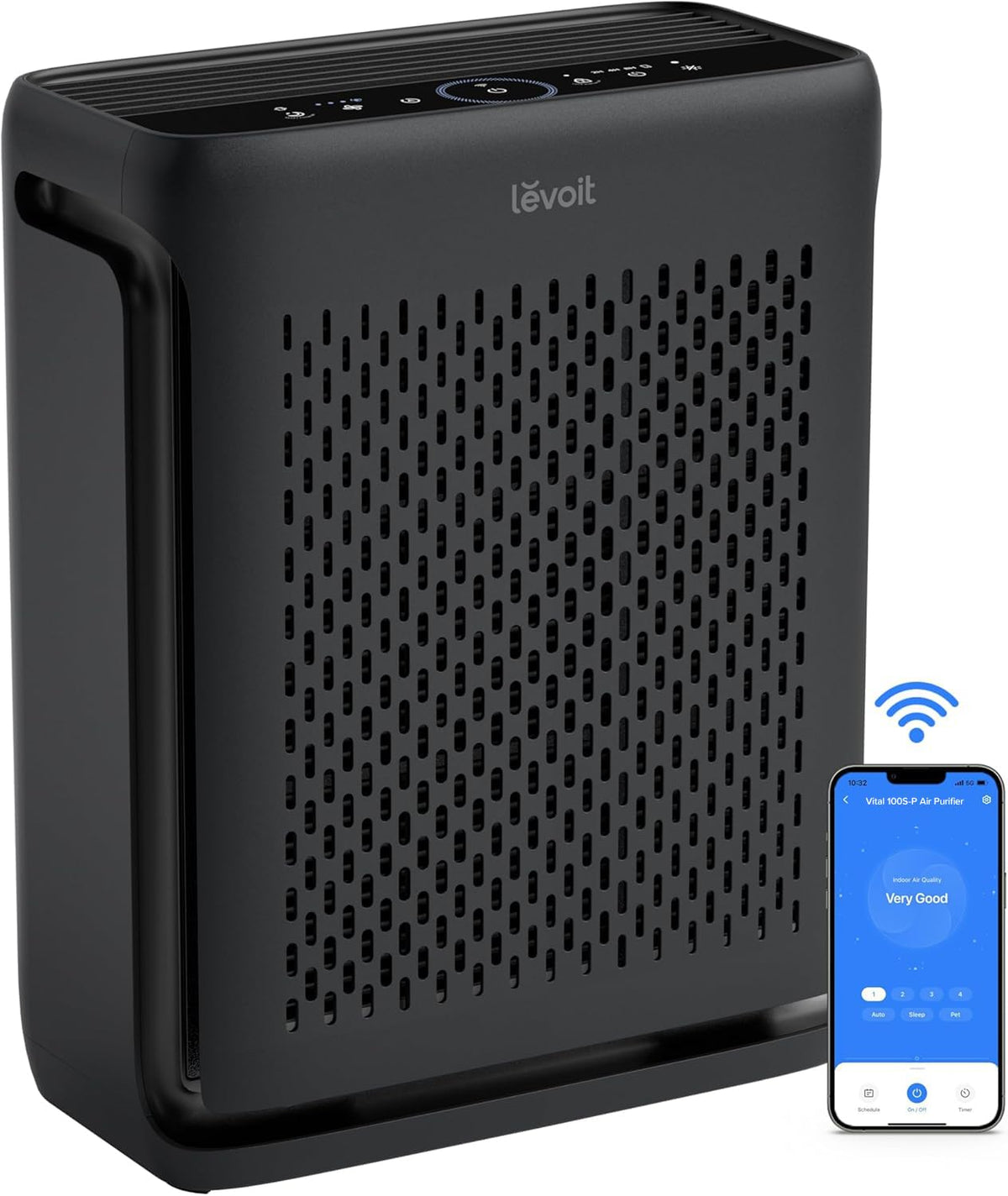 Levoit Vital 100S-P front view, compact design for larger rooms.