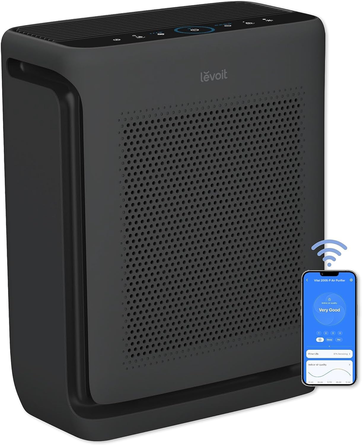 LEVOIT Vital 200S-P front view powering large-room purification up to 1875 sq ft.