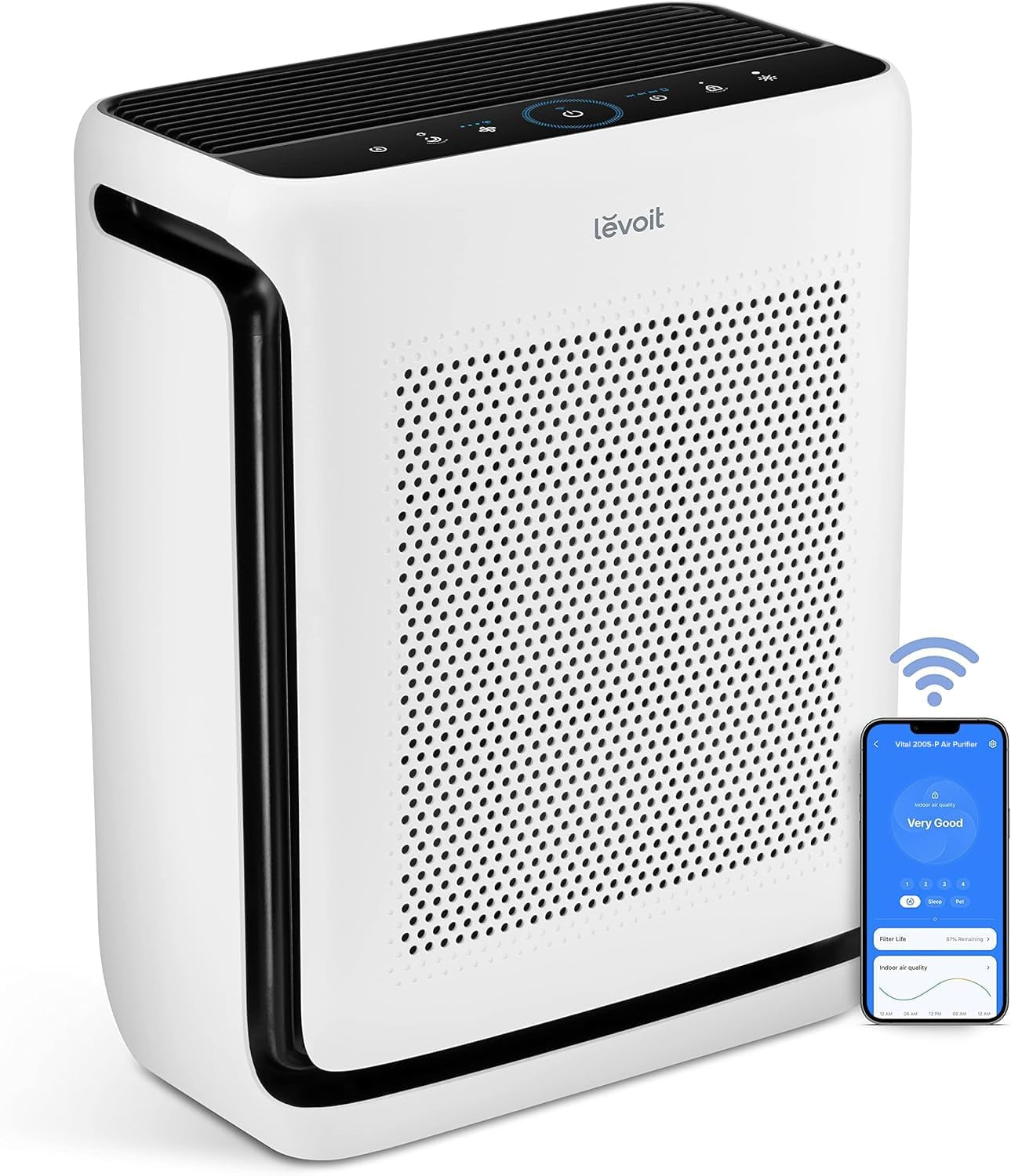 Levoit Vital 200S-P front view; ideal for large rooms up to 1875 sq ft and fresh air.