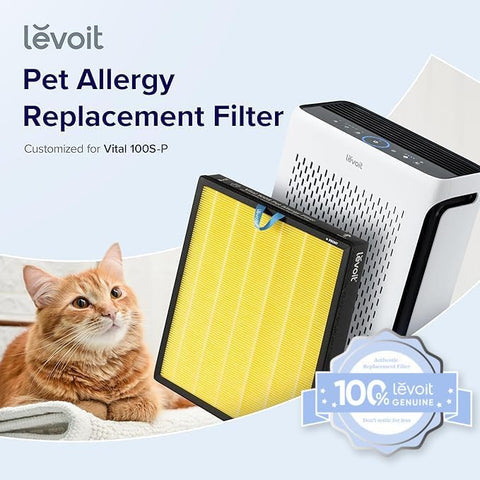 LEVOIT Vital 100S-P filter closeup shows dense media for effective particle and odor removal.