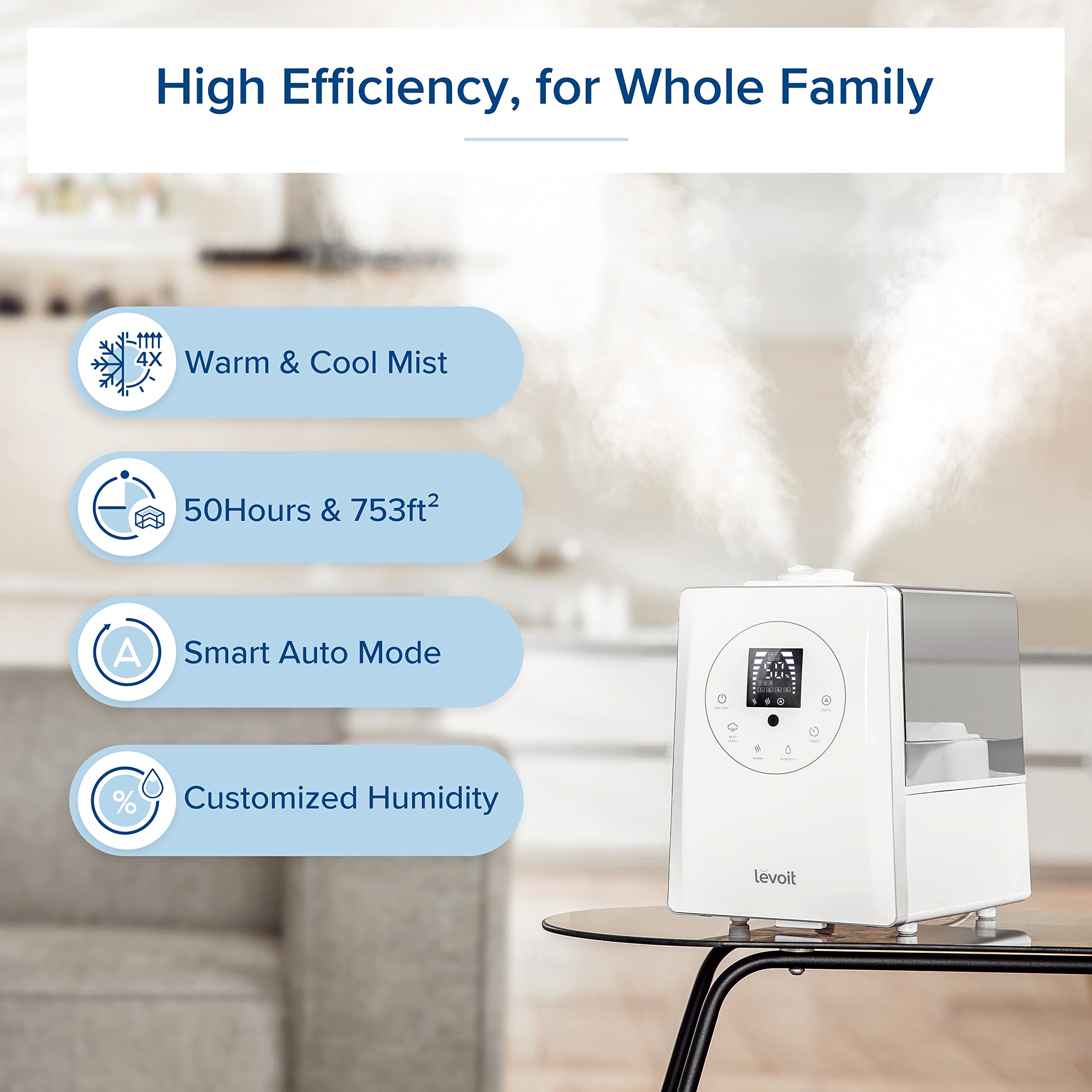 LEVOIT warm mist mode provides cozy warmth for chilly nights with quiet operation.