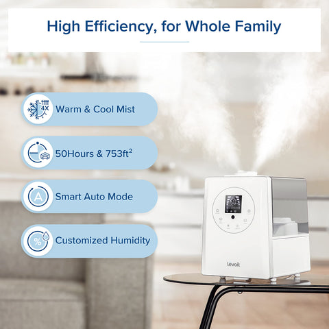 LEVOIT warm mist mode provides cozy warmth for chilly nights with quiet operation.