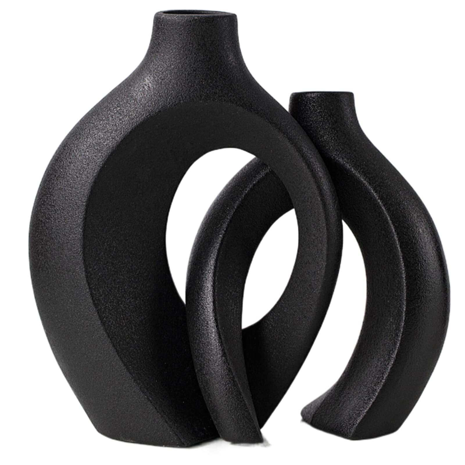 Levvohd Black Hollow Vase Set 2 shown together as a modern group centerpiece