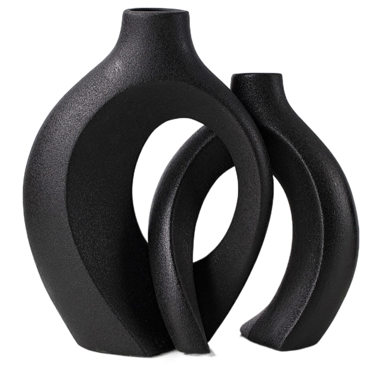 Levvohd Black Hollow Vase Set 2 shown together as a modern group centerpiece
