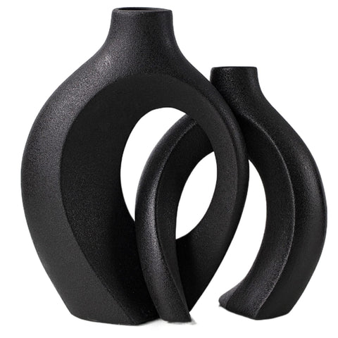 Levvohd Black Hollow Vase Set 2 shown together as a modern group centerpiece
