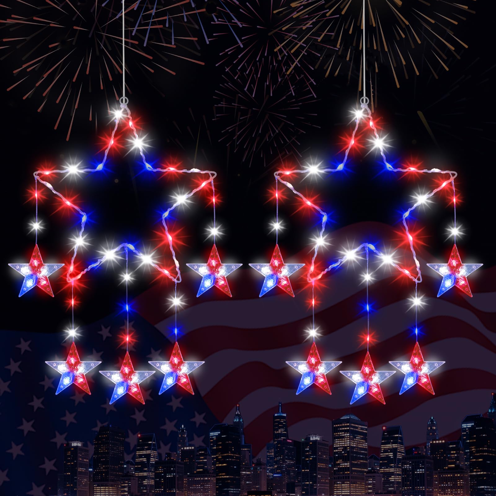 Lewondr 11.8-inch window star with 5 pendants, perfect for Independence Day decor.