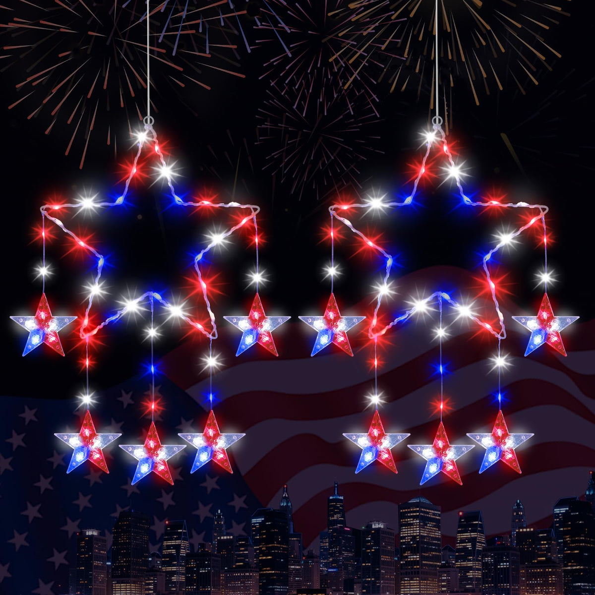 Lewondr 11.8-inch window star with 5 pendants, perfect for Independence Day decor.