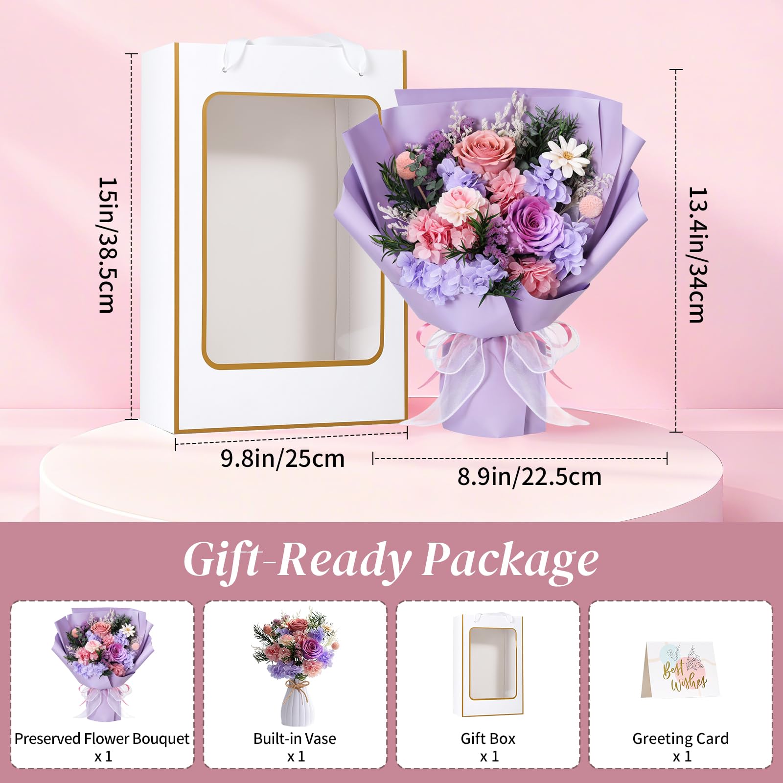 Lewondr 6-3-inch vase included with the bouquet for immediate display.