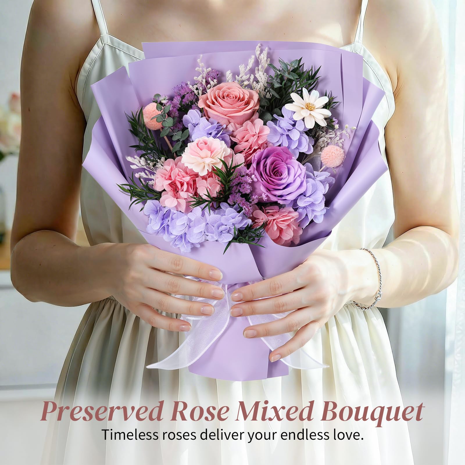 Lewondr desk-table-decor-setup showing the bouquet on a workspace.