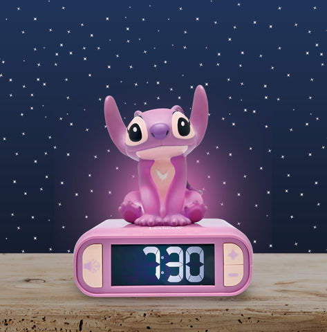 Lexibook pink Stitch nightlight clock designed for a cheerful kids' room.